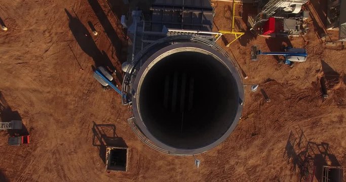 LOOKING Down Smoke Stack, Aerial, 4K,  Power Station, Geothermal, People, America, Nuclear Energy, Electricity, Power Plant, , Sunset, Magic Hour, Coal Power, Clean Coal, Aerial, - Drone 