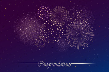 Firework show on night sky background. Independence day concept. Congratulations background. Vector illustration