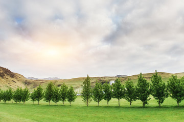 Great waterfall Skogafoss in south of Iceland near
