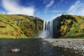 Fototapeta na wymiar Great waterfall Skogafoss in south of Iceland near
