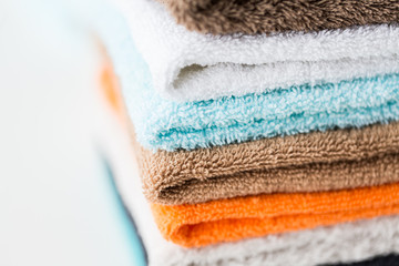 close up of stacked bath towels