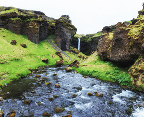 Fantastic landscape of mountains and waterfalls in Iceland