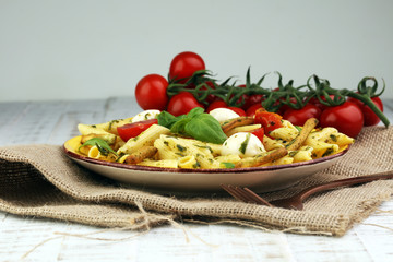 Traditional Italian penne pasta, fresh mozzarella, fresh tomato and sun dried tomato meal