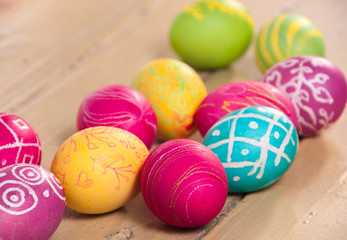 Fototapeta na wymiar Closeup of beautiful Easter eggs. A festive mood. 