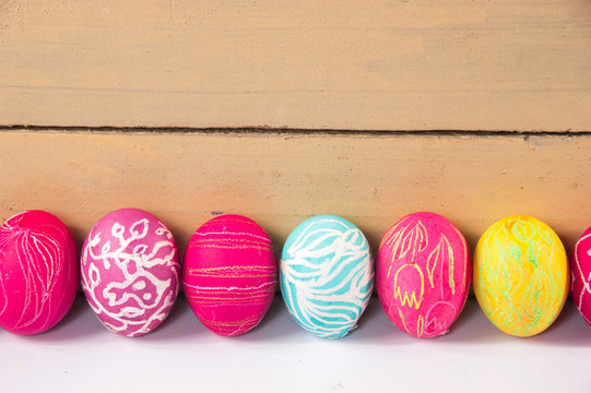 Closeup of beautiful Easter eggs. A festive mood.
