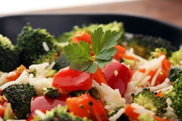 Colorful rice and vegetable salad - fresh mixed colorful healthy vegetarian food