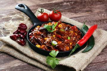 Hot chili con carne - mexican food tasty and spicy