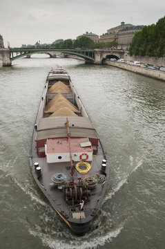 Grain Barge On Seine River, Paris, France