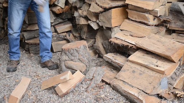 Man Is Choping Hard Wood