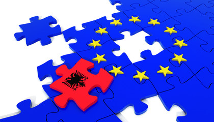 European Union Puzzle and one Puzzle Piece With Albania Flag. 3D illustration