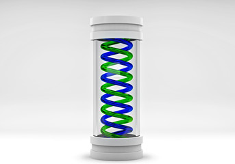 DNA spiral in test tube on light background. Close up view. 3d render.