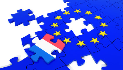 European Union Puzzle and one Puzzle Piece with France Flag. 3D illustration