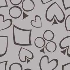Seamless vector pattern with icons of playings cards. background with hand drawn symbols. Decorative repeat ornament. Series of Gaming and Gambling Seamless vector Patterns.