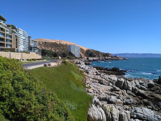 View to residential houses at the rocky coast