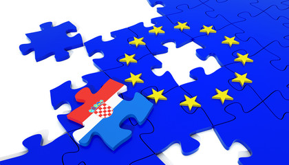 European Union Puzzle and one Puzzle Piece with Croatia Flag. 3D illustration