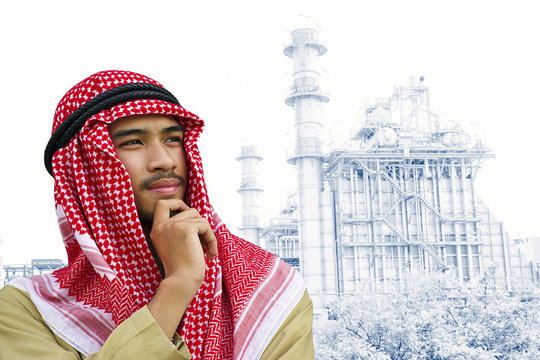 Arabian man is thinking about electric plant