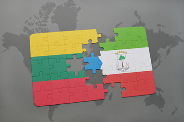 puzzle with the national flag of lithuania and equatorial guinea on a world map