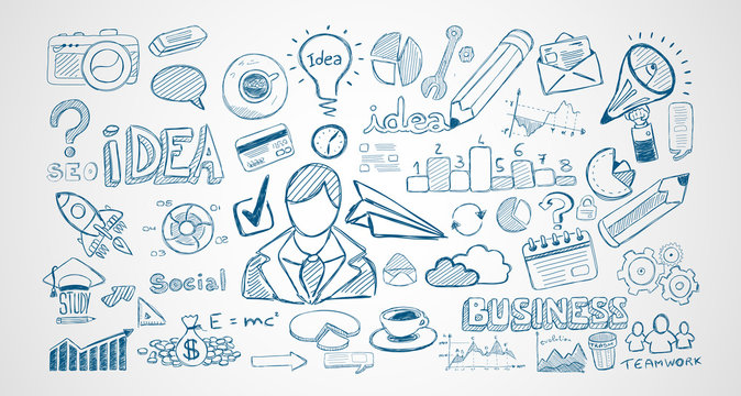 Infograph Set of hand drawn sketches and a lot of infographic design elements