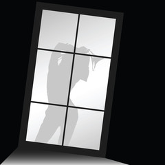 girl silhouette with underwear front of window illustration