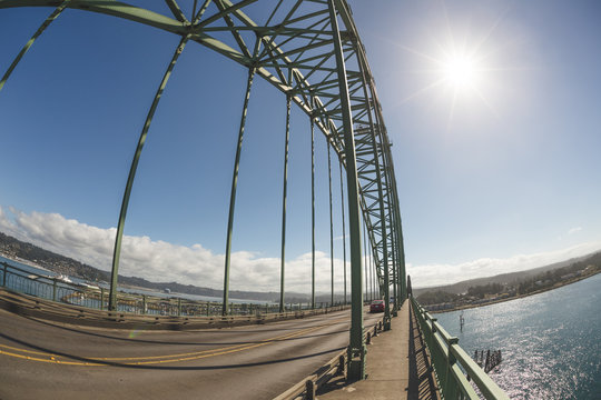 Sunny day at Yaquina Bay Bridge in Newport, Oregon, USA
