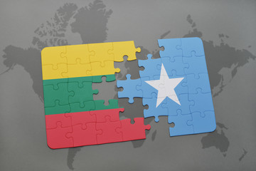 puzzle with the national flag of lithuania and somalia on a world map