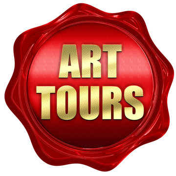 art tours, 3D rendering, red wax stamp with text