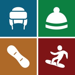 Set of 4 snowboarding filled icons