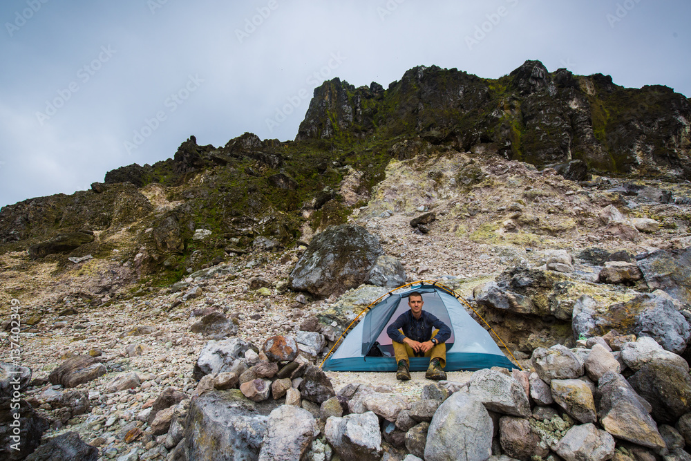 Wall mural Camping in a tent in Indonesia 