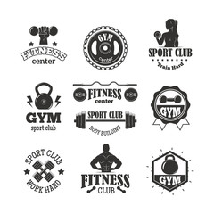 Gym sport club fitness emblem vector illustration.
