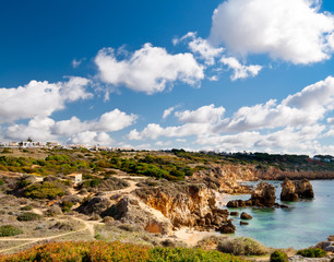 Fototapeta na wymiar Sandstone cliffs on Portugese shore