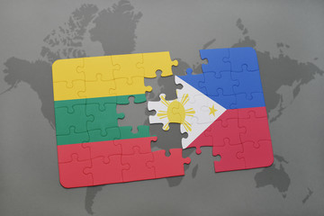 puzzle with the national flag of lithuania and philippines on a world map