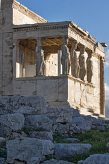 Obraz premium The Porch of the Caryatids in The Erechtheion an ancient Greek temple on the north side of the Acropolis of Athens, Attica, Greece