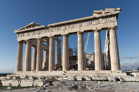 Amazing view of The Parthenon in the Acropolis of Athens, Attica, Greece