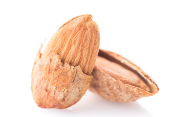 Almonds nut with shell isolated on white
