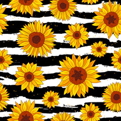 Naklejka premium Sunflowers. Fun summer print.