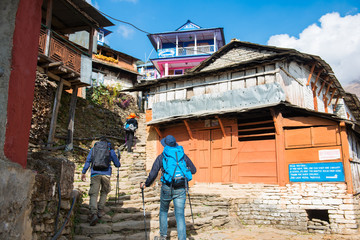 Fototapeta na wymiar Hiking to Himalaya mountain in Nepal