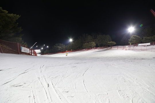 
HONGCHEON, SOUTH KOREA - 10 FEB  2017 : People enjoy night Ski at Daemyung Vivaldi Park Ski World
