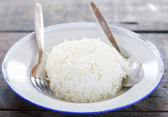 Plate of cooked white rice