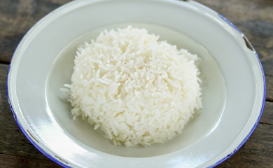 Plate of cooked white rice