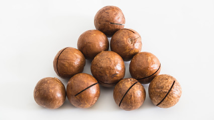 macadamia nuts on white background