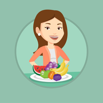 Woman with fresh fruits vector illustration.