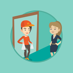 Delivery courier delivering groceries to customer.