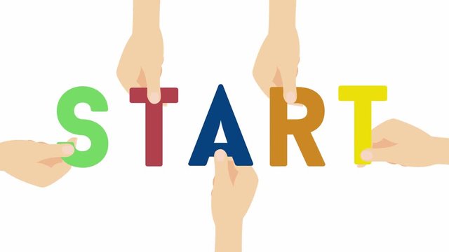 Start - 4K animation hands holding letters with alpha channel