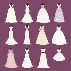 Wedding bride dress vector different edsign