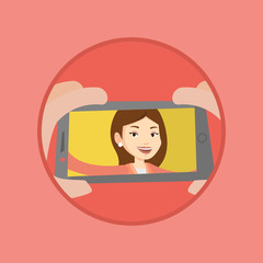 Young woman making selfie vector illustration.