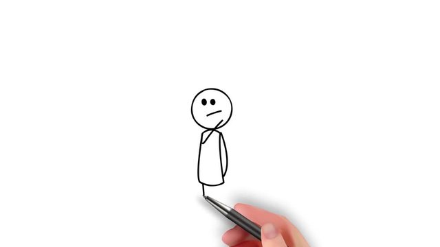 hand drawing a thinking person with light bulb - idea 4K