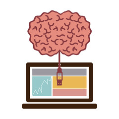 laptop and usb connected to brain vector illustration