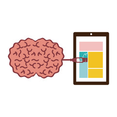 tablet and usb connected to brain vector illustration