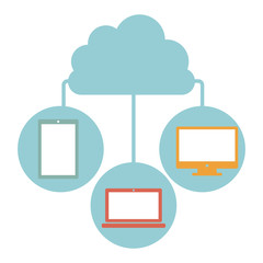 cloud in cumulus shape connected to tech device vector illustration