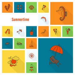 Summer and Beach Simple Flat Icons